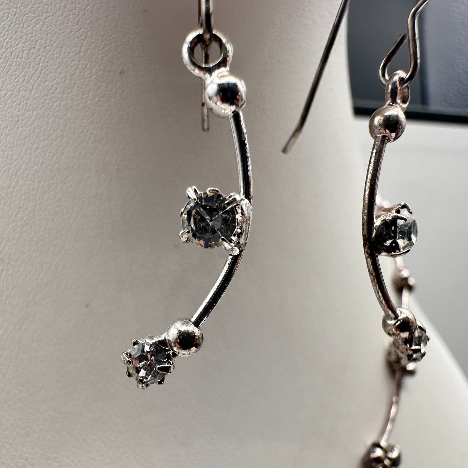 Vintage 90s Silver Tone Glass Choker Necklace & Dangle Earrings Jewelry Set - Thumbnail 7