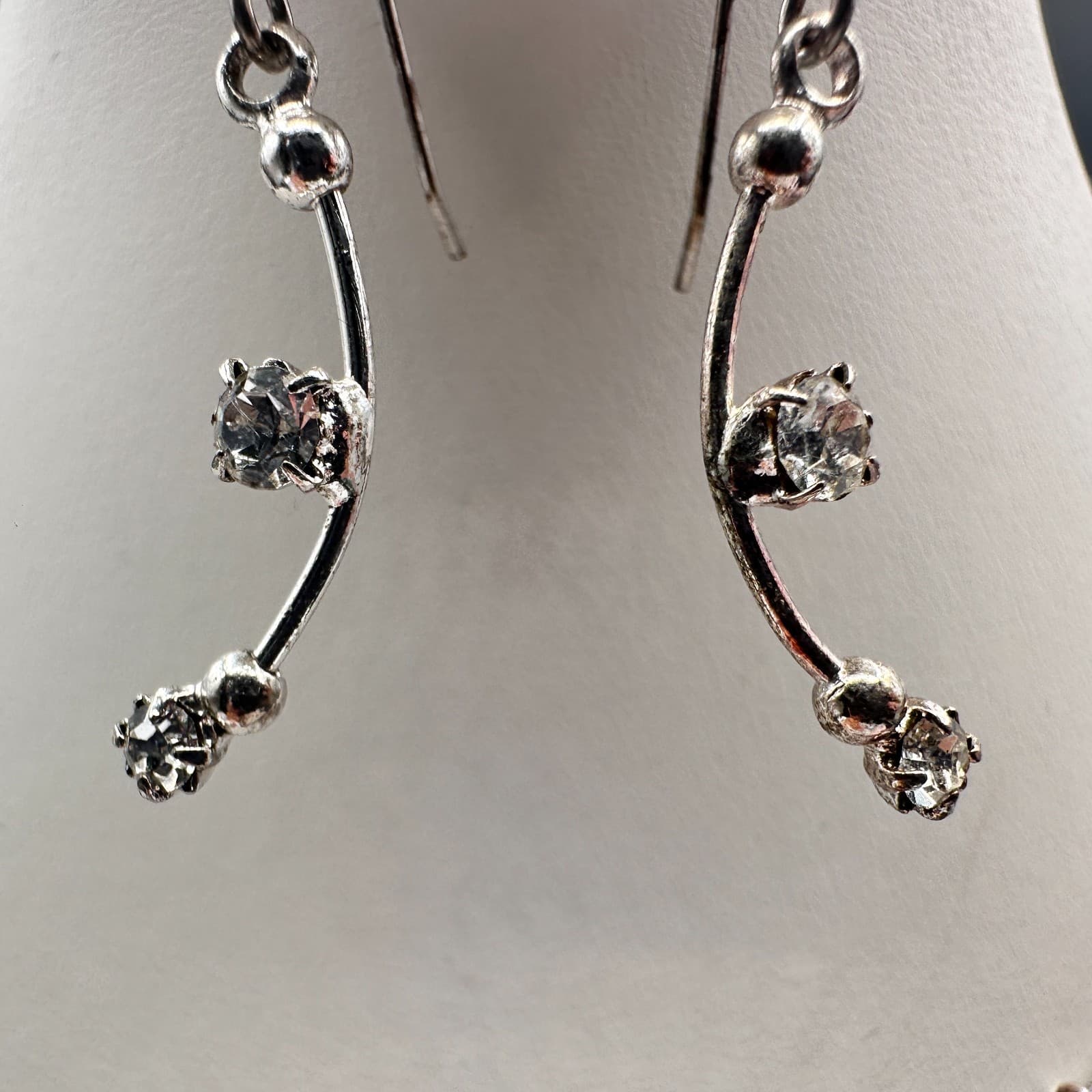 Vintage 90s Silver Tone Glass Choker Necklace & Dangle Earrings Jewelry Set - Thumbnail 6