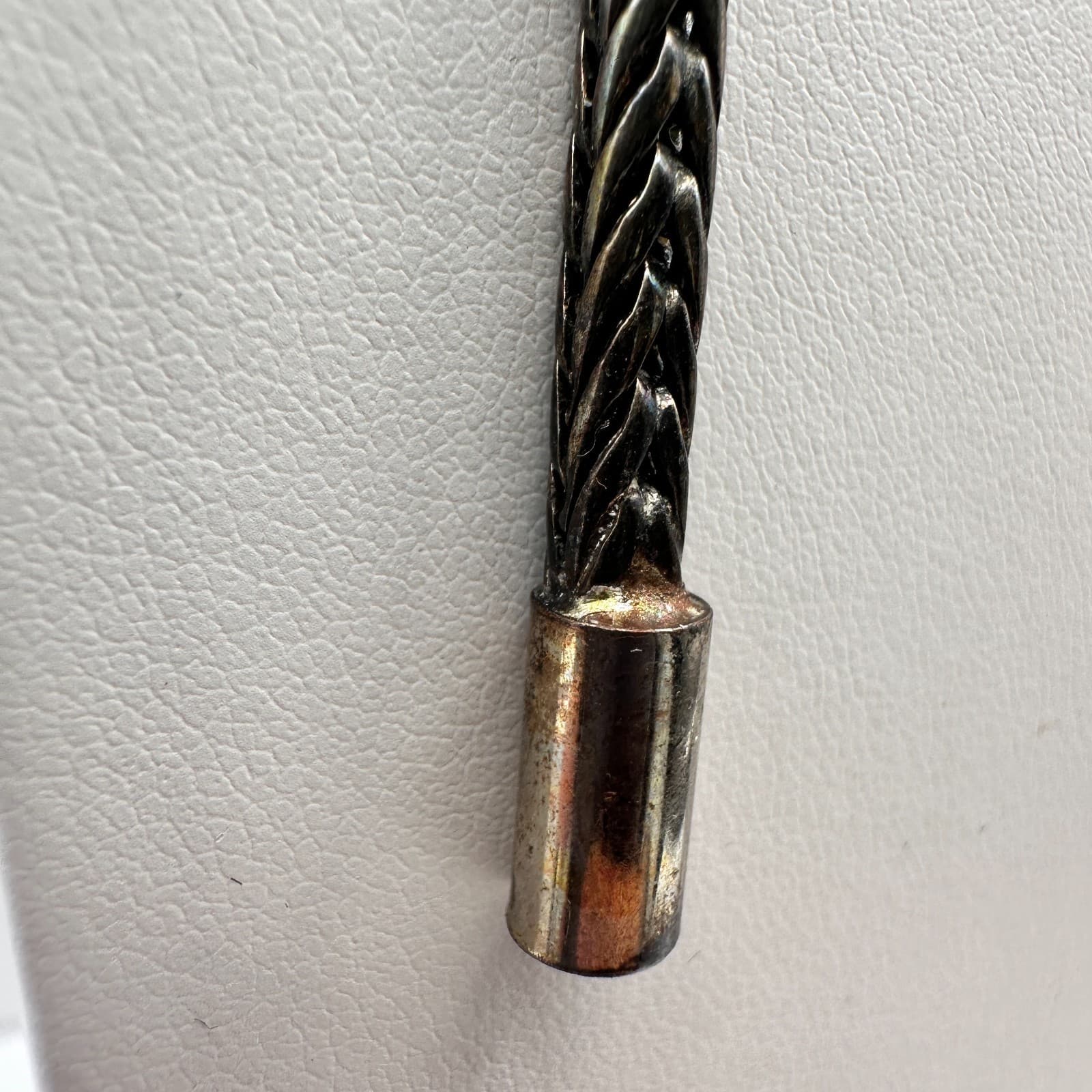 Vintage 90s Silver Tone Braided Wheat Chain Necklace Ornate Barrel Slider - Thumbnail 4