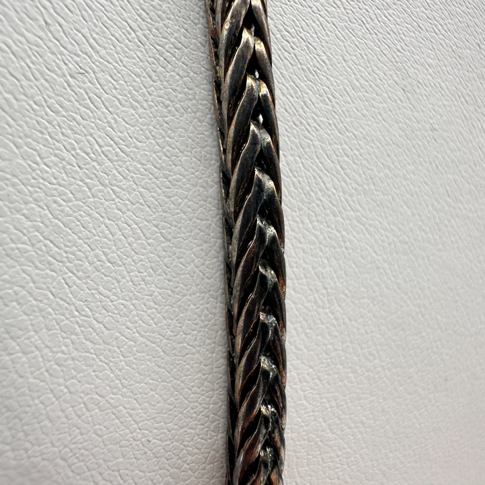 Vintage 90s Silver Tone Braided Wheat Chain Necklace Ornate Barrel Slider - Thumbnail 5