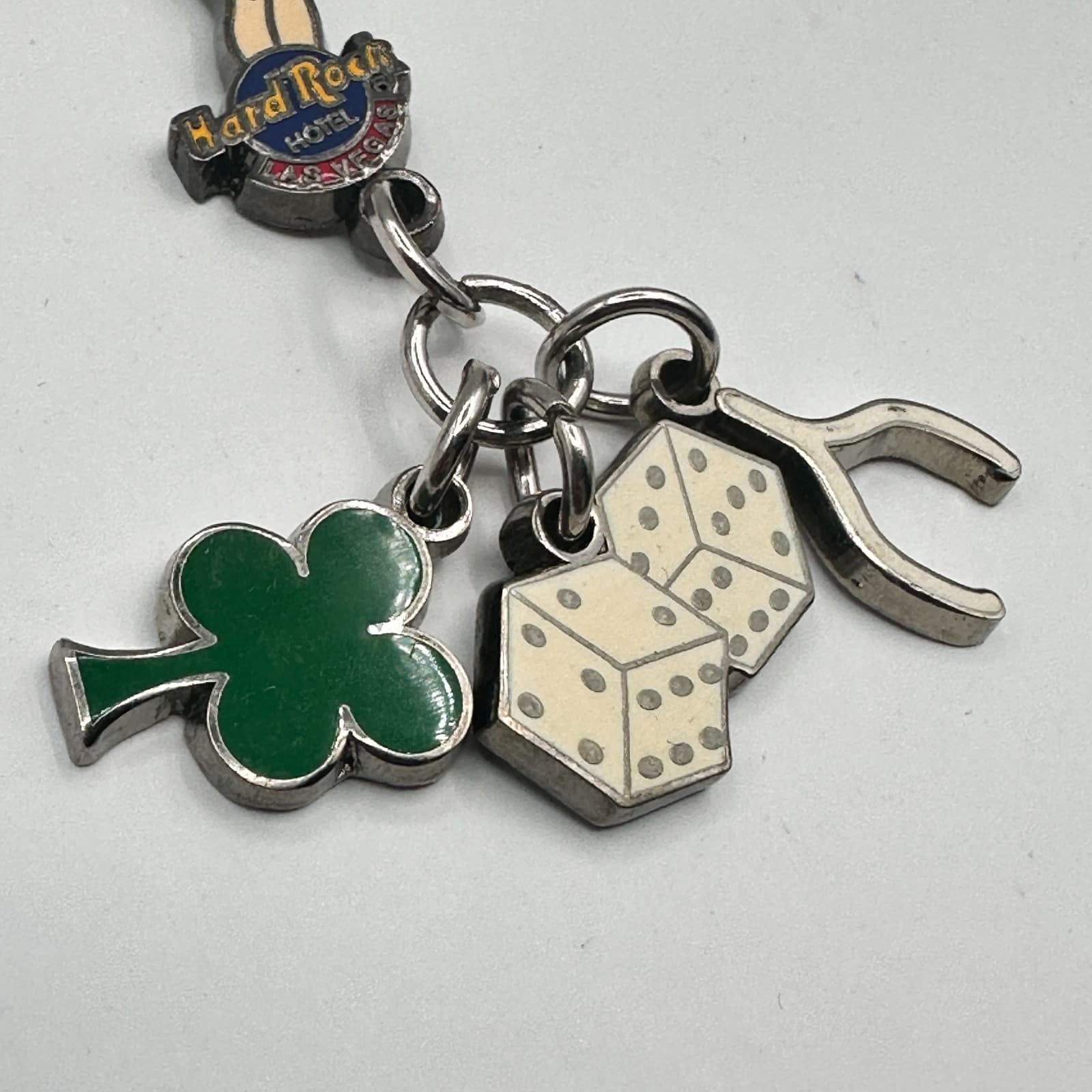 Vintage 90s Hard Rock Hotel LA Las Vegas Keychain Pinup Girl Lucky Dice Clover - Thumbnail 4