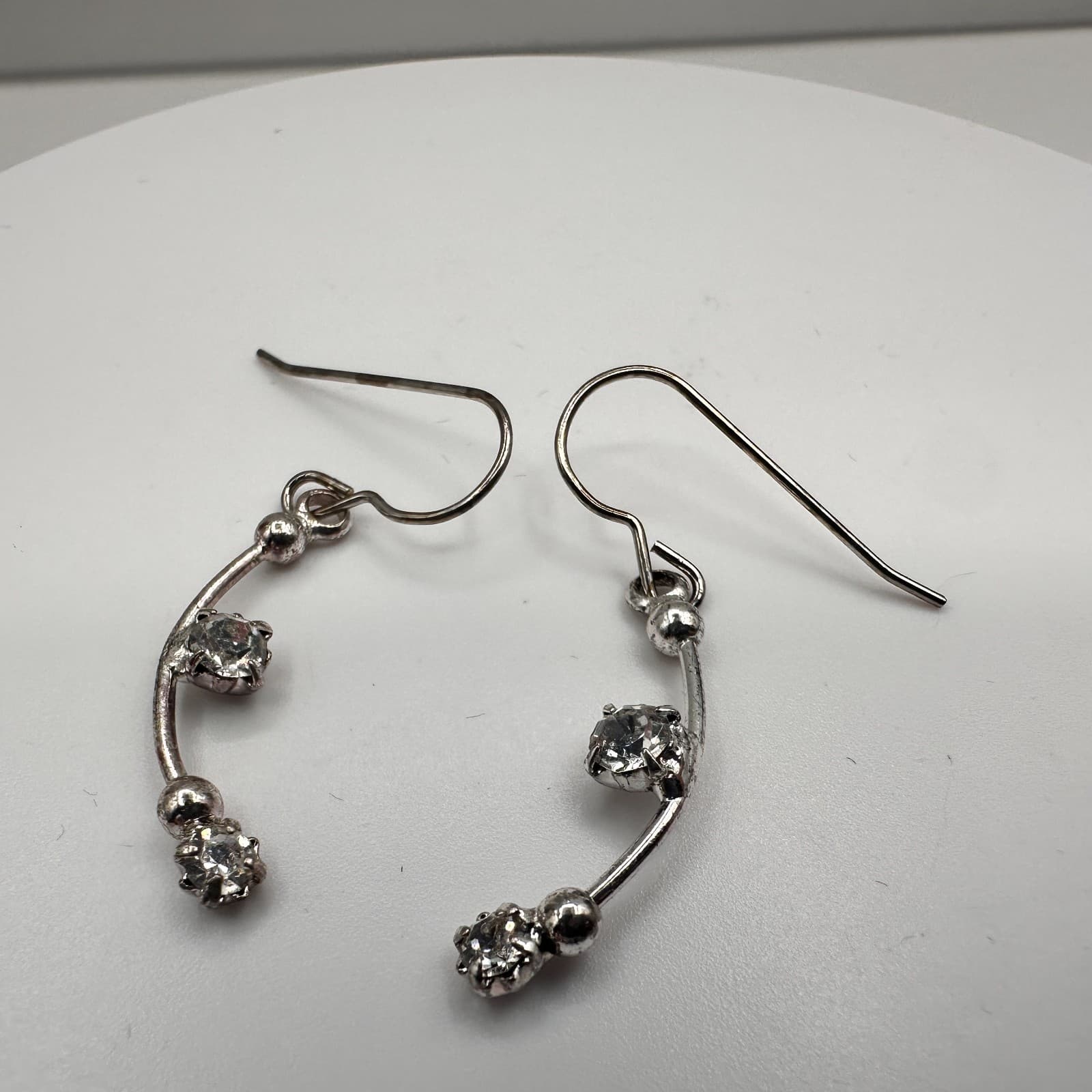 Vintage 90s Silver Tone Glass Choker Necklace & Dangle Earrings Jewelry Set - Thumbnail 11