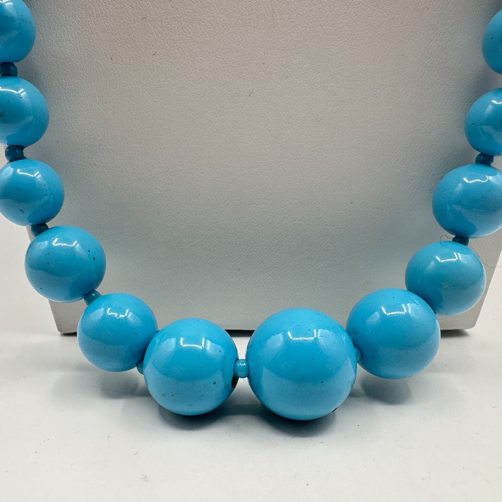 Vintage 90s Blue Graduated Bead Necklace Boho Turquoise Style Round Costume - Thumbnail 2