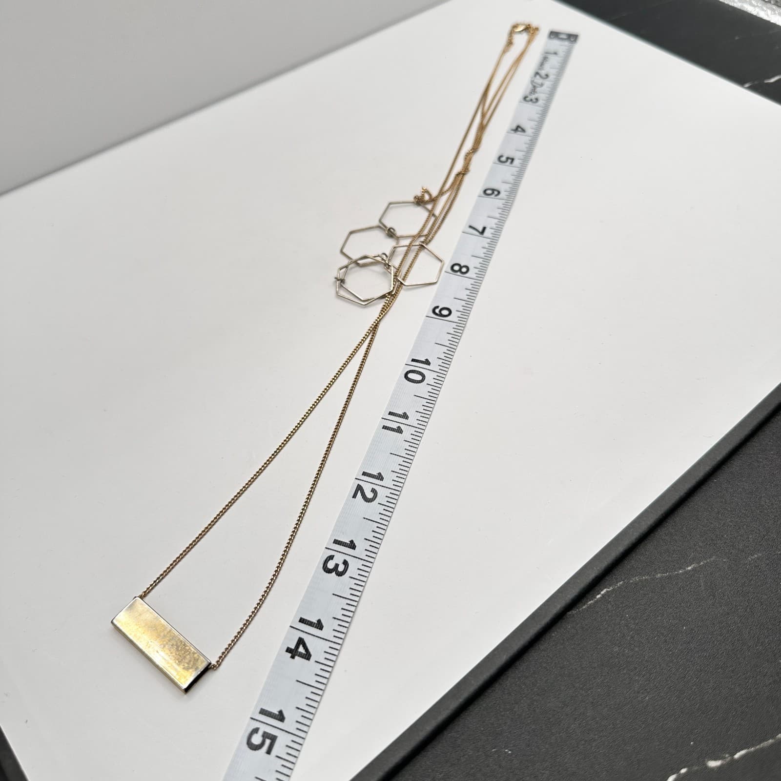 Vintage 90s Gold Tone Layered Hexagon Bar Statement Necklace Geometric Style - Thumbnail 9