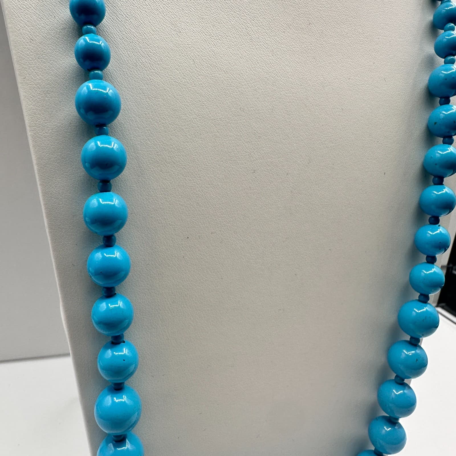 Vintage 90s Blue Graduated Bead Necklace Boho Turquoise Style Round Costume - Thumbnail 4