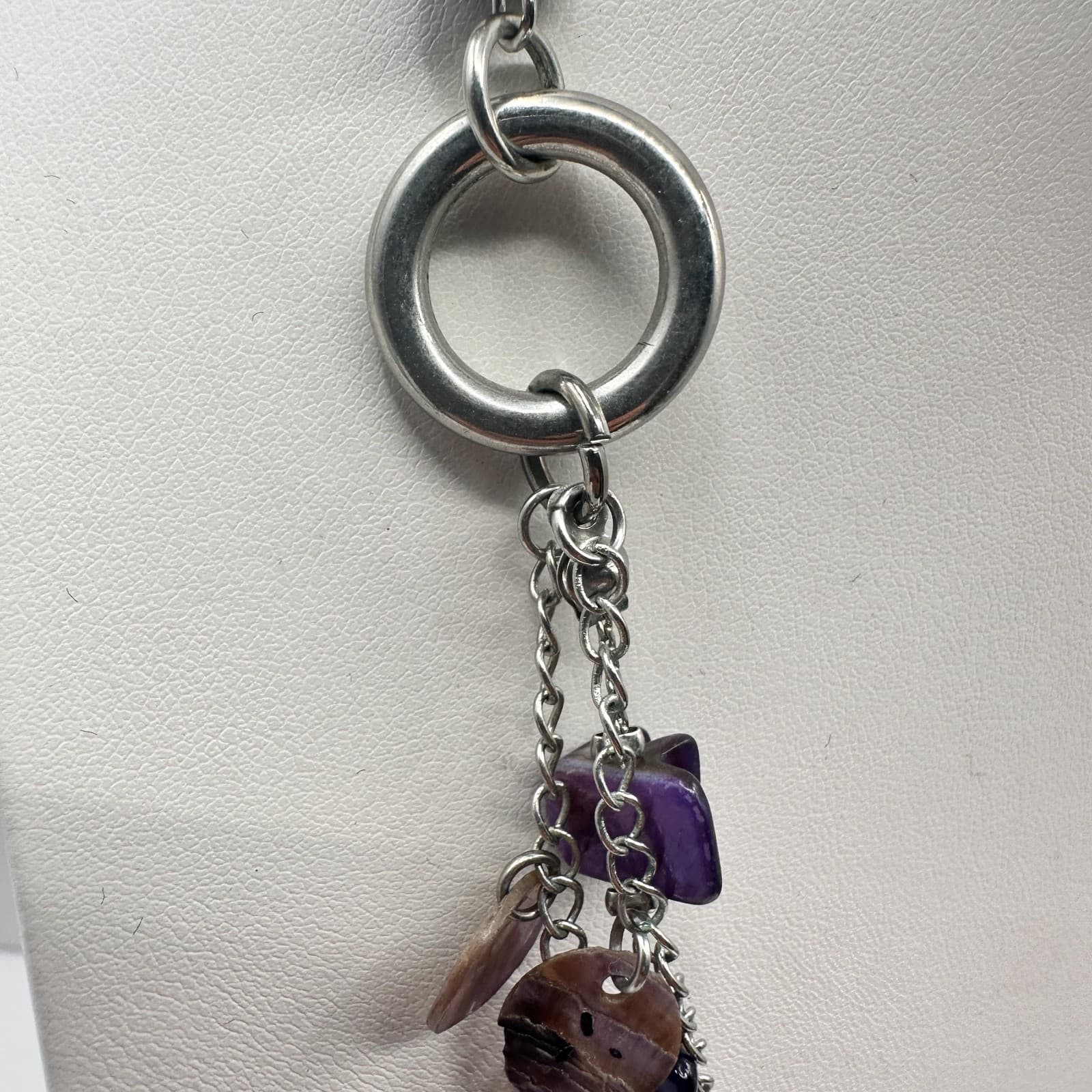 Vintage 90s Purple Shell Layered Statement Necklace Silver Tone Fashion Jewelry - Thumbnail 7