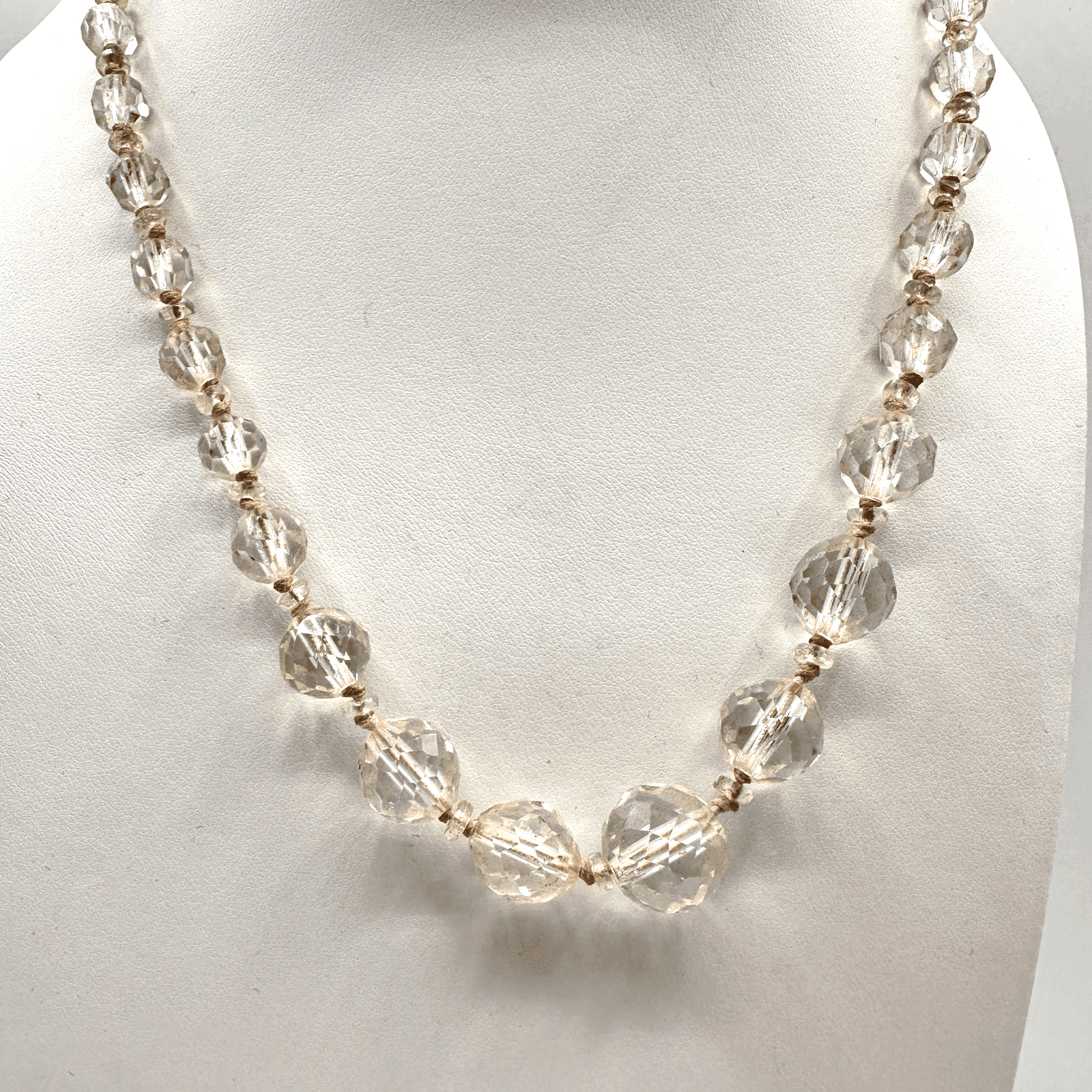 Vintage 90s Clear Faceted Crystal Beaded Necklace Women's Classic Jewelry - Image 1