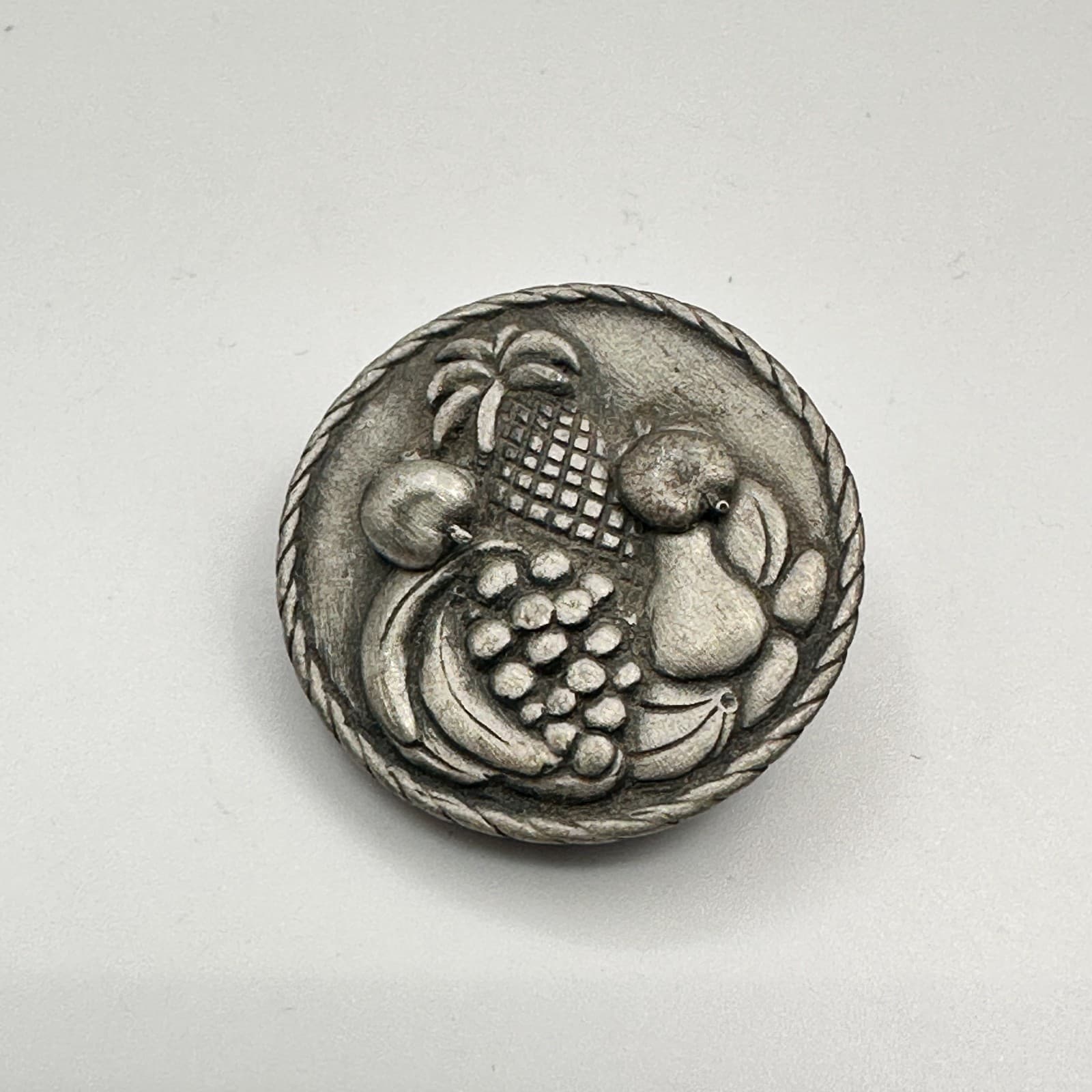 Vintage 80s JJ Pewter Fruit Basket Brooch & Stud Earrings Set Silver Tone - Thumbnail 2