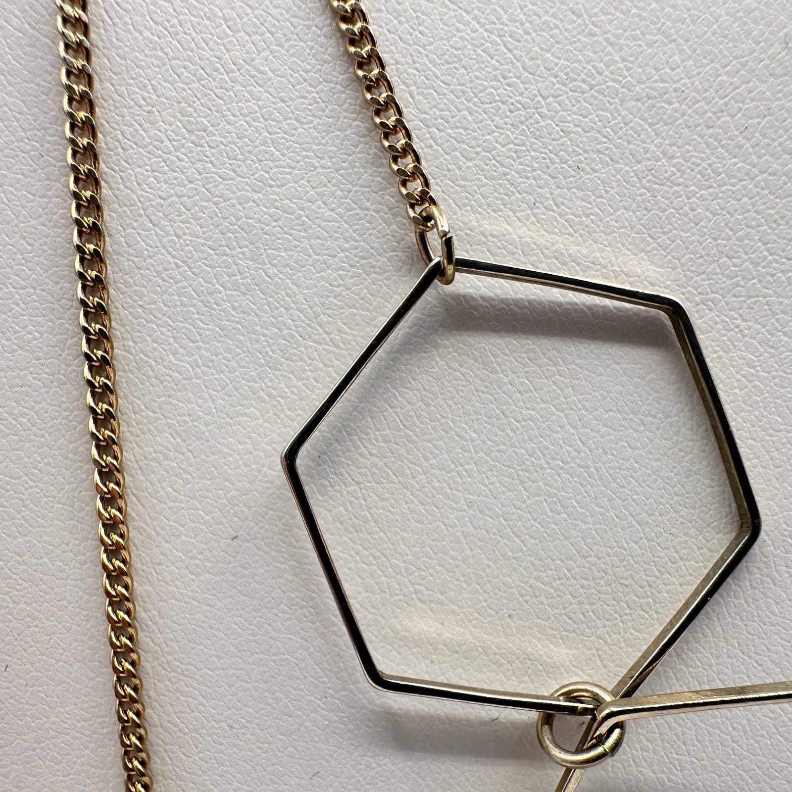 Vintage 90s Gold Tone Layered Hexagon Bar Statement Necklace Geometric Style - Thumbnail 7
