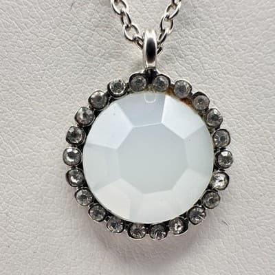 Vintage 90s Silver Tone Layered Double Strand Necklace White Stone Disc Style - Thumbnail 3