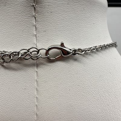 Vintage 90s Silver Tone Layered Double Strand Necklace White Stone Disc Style - Thumbnail 7