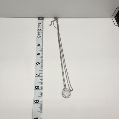 Vintage 90s Silver Tone Layered Double Strand Necklace White Stone Disc Style - Thumbnail 8