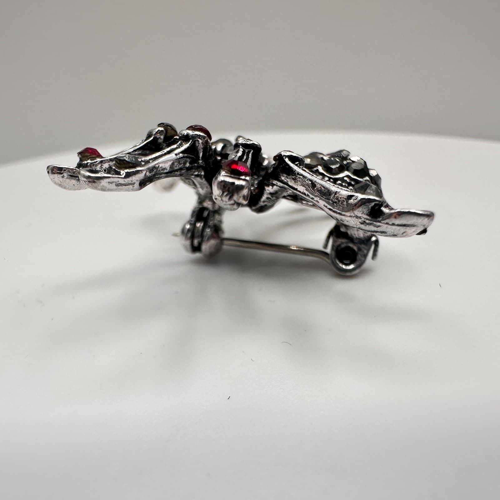 Vintage 90s Silver Tone Red Black Rhinestone Spider Brooch Pin Halloween Goth - Thumbnail 3