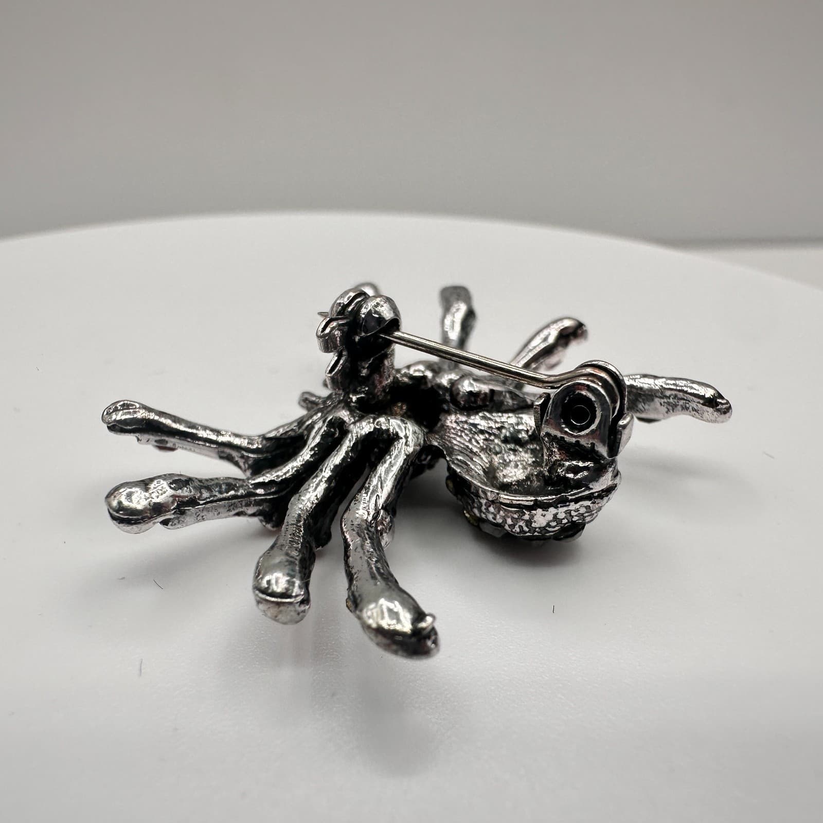 Vintage 90s Silver Tone Red Black Rhinestone Spider Brooch Pin Halloween Goth - Thumbnail 5