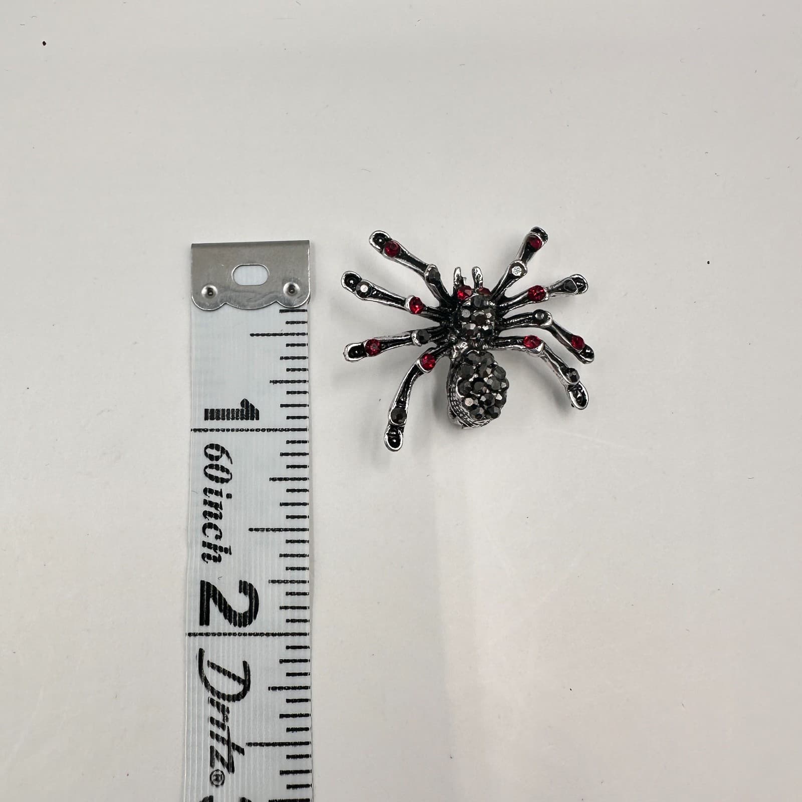 Vintage 90s Silver Tone Red Black Rhinestone Spider Brooch Pin Halloween Goth - Thumbnail 7