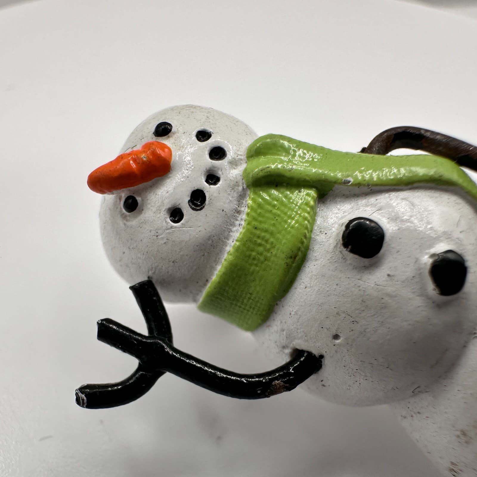 Vintage 80s Snowman Brooch Pin White Enamel Green Scarf Winter Classic Jewelry - Thumbnail 5