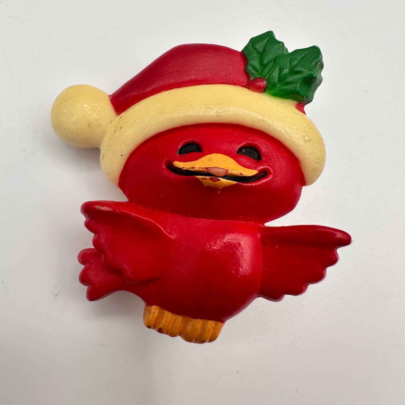 Vintage 80s Christmas Red Bird Brooch Pin Santa Hat Holiday Women' s Jewelry - Image 1