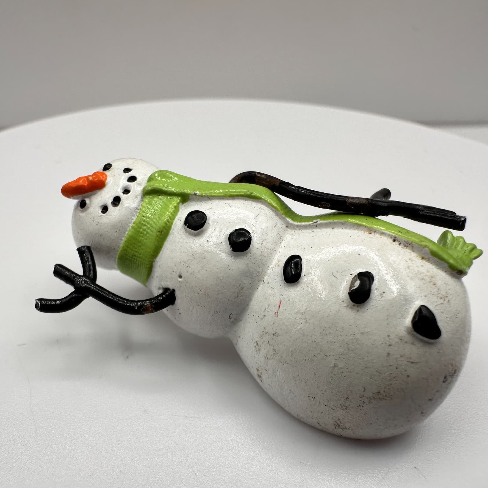 Vintage 80s Snowman Brooch Pin White Enamel Green Scarf Winter Classic Jewelry - Thumbnail 4