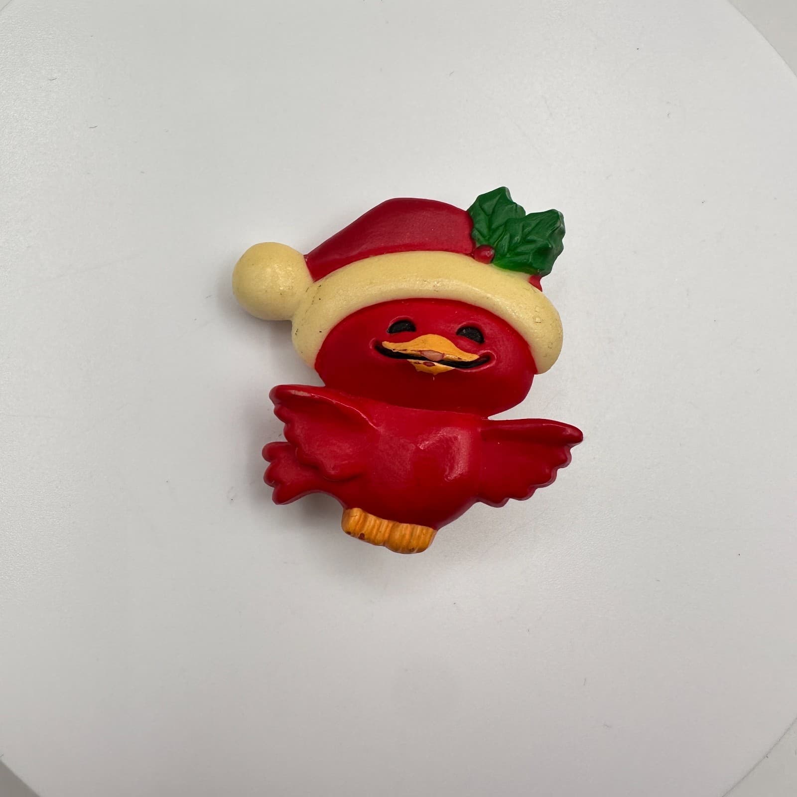 Vintage 80s Christmas Red Bird Brooch Pin Santa Hat Holiday Women' s Jewelry - Thumbnail 2