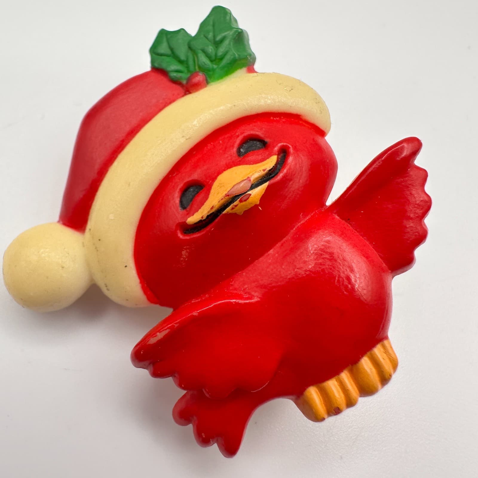 Vintage 80s Christmas Red Bird Brooch Pin Santa Hat Holiday Women' s Jewelry - Thumbnail 4