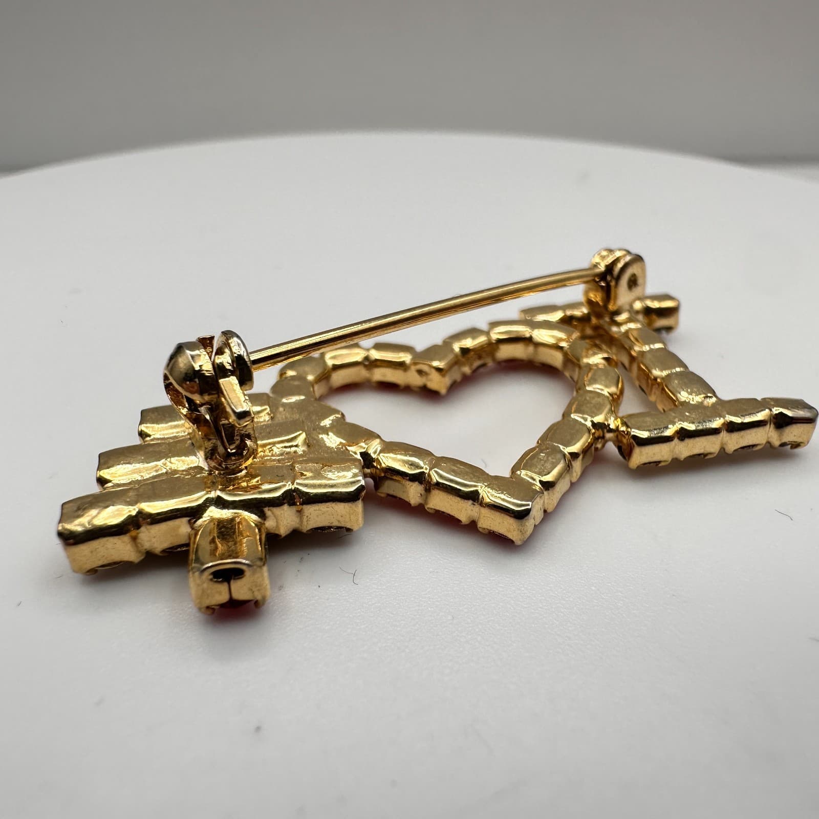 Vintage 90s I Love Christmas Tree Brooch Pin Gold Tone Classic Fashion Jewelry - Thumbnail 6