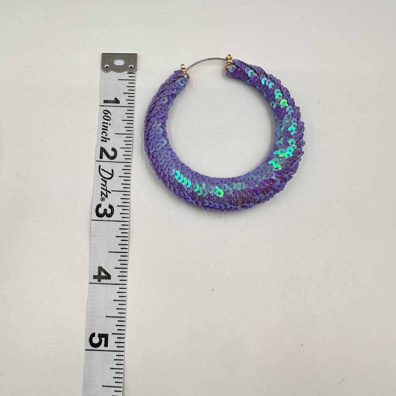 Vintage 90s Purple Iridescent Sequin Hoop Earrings Large Fashion Boho Statement - Thumbnail 7