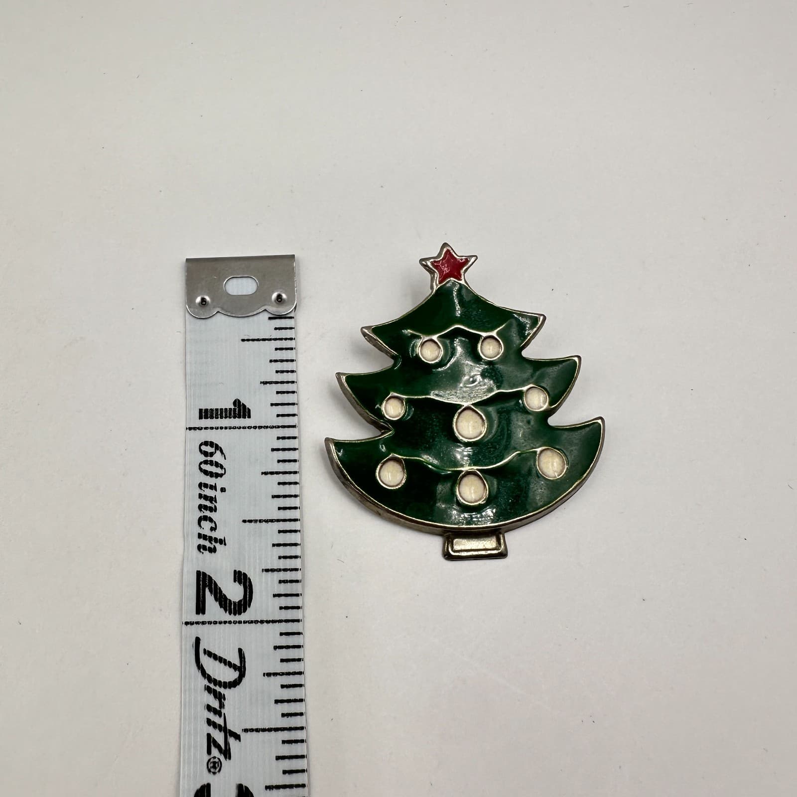Vintage 90s Christmas Tree Brooch Pin Green Enamel Silver Tone Classic Jewelry - Thumbnail 7