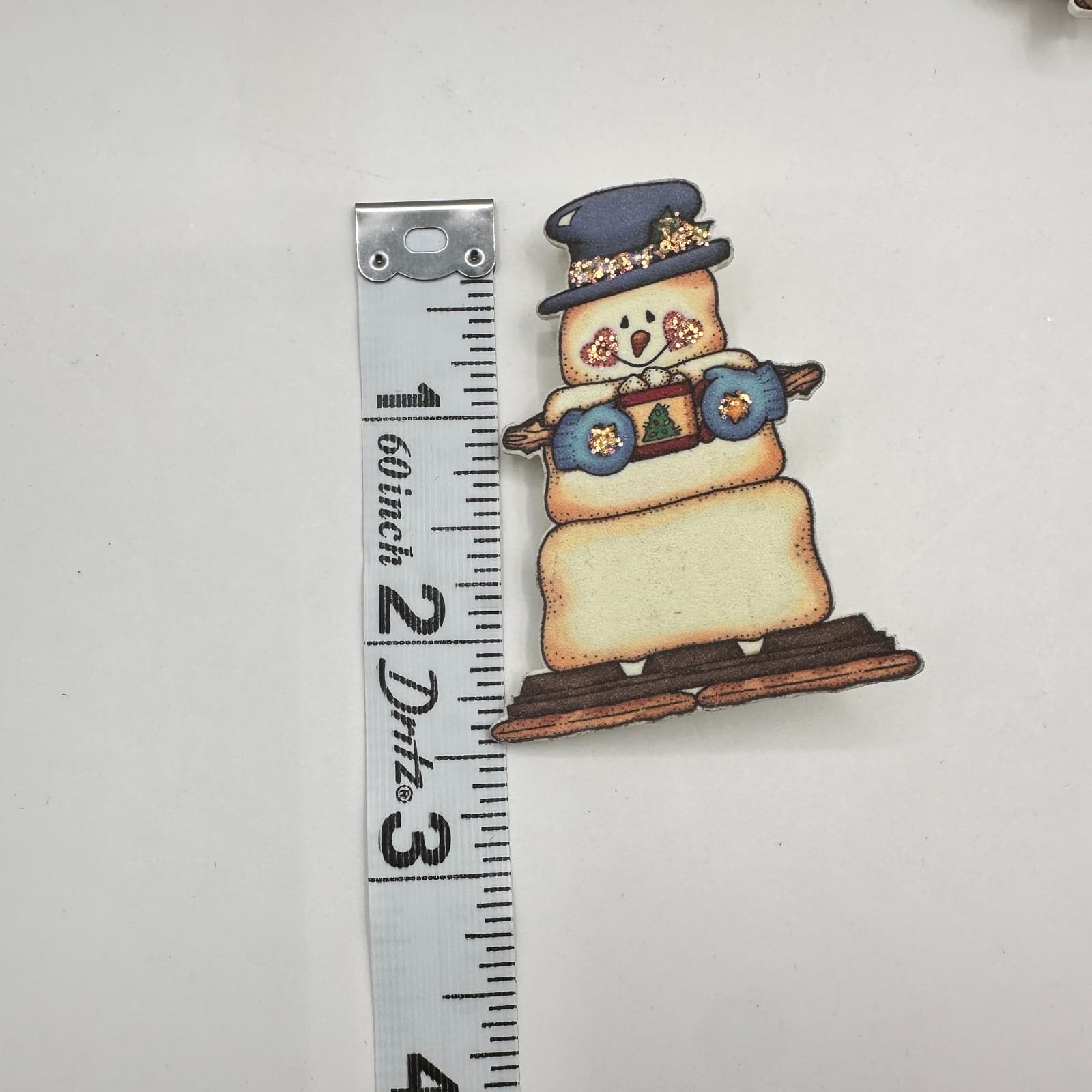 Vintage 90s Krazy Sues Kreations Snowman Gingerbread Pin Brooch Set Glitter Art - Thumbnail 12