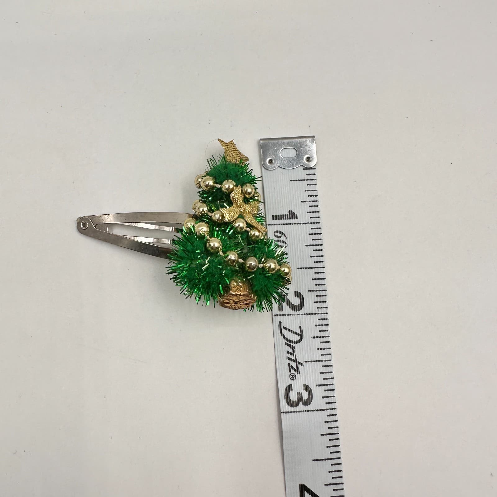 Vintage 90s Christmas Tree Hair Clips Green & Gold Tinsel Festive Snap Barrette - Thumbnail 8