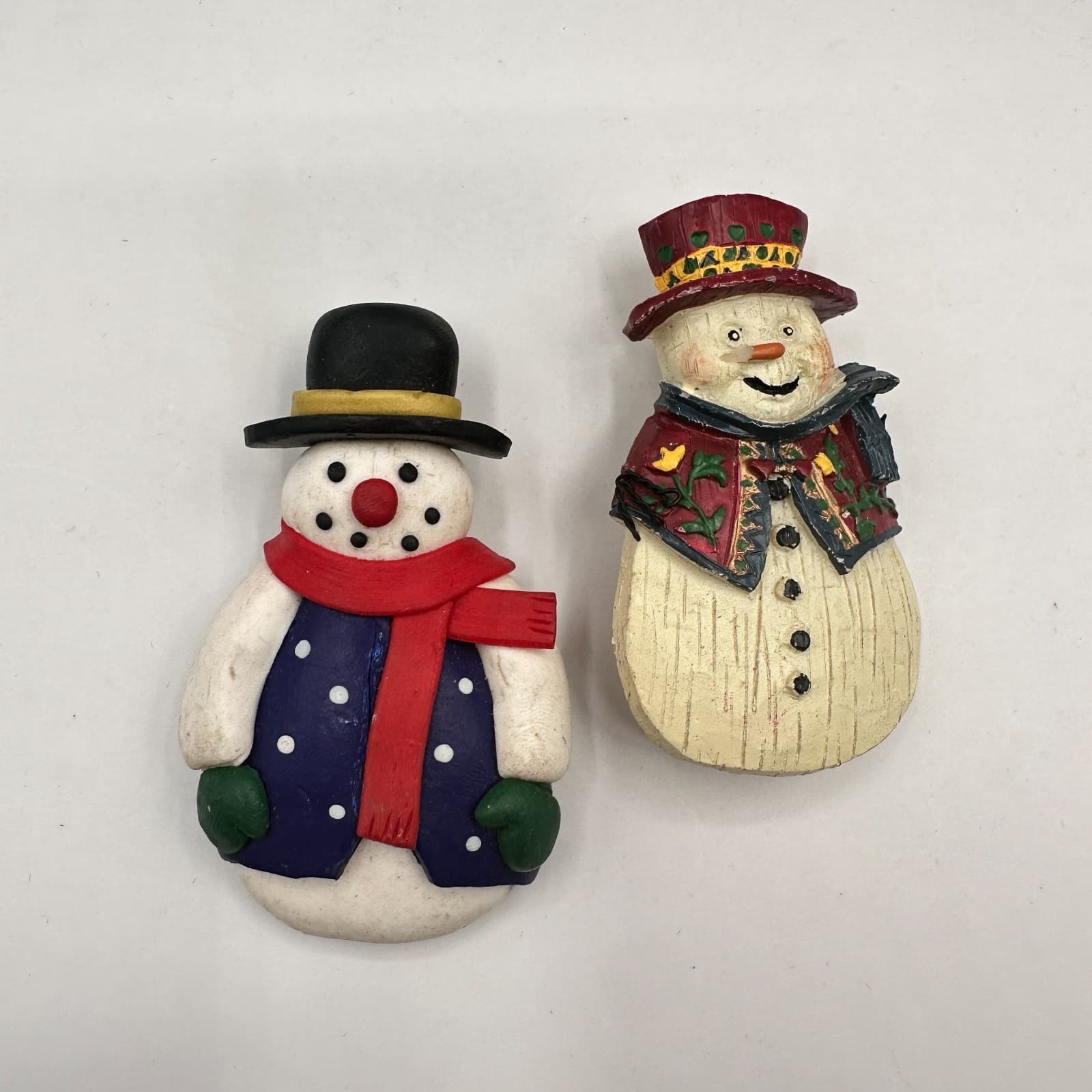 Vintage 90s Snowman Brooch Set Painted Winter Holiday Pins Fashion Jewelry - Image 1