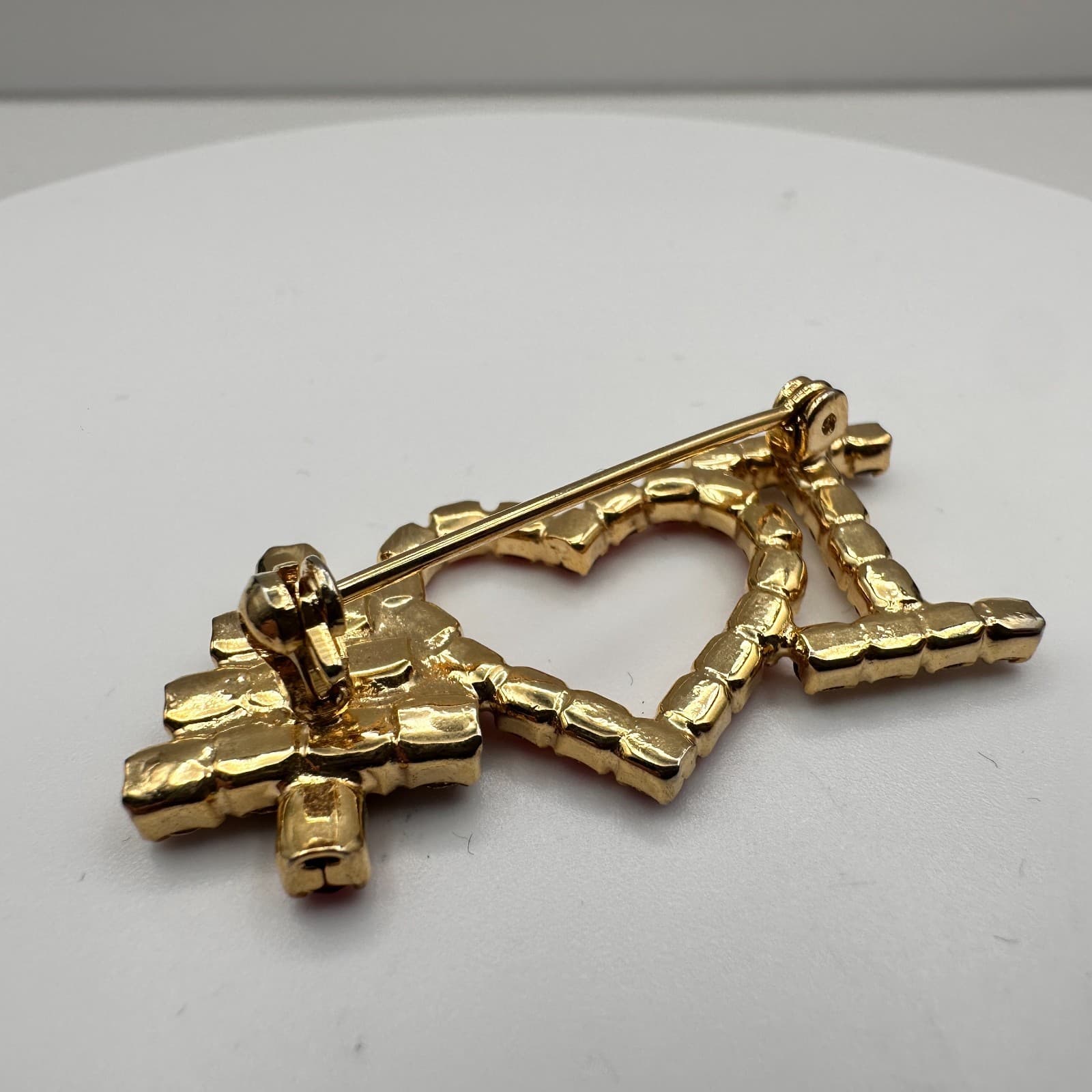 Vintage 90s I Love Christmas Tree Brooch Pin Gold Tone Classic Fashion Jewelry - Thumbnail 7