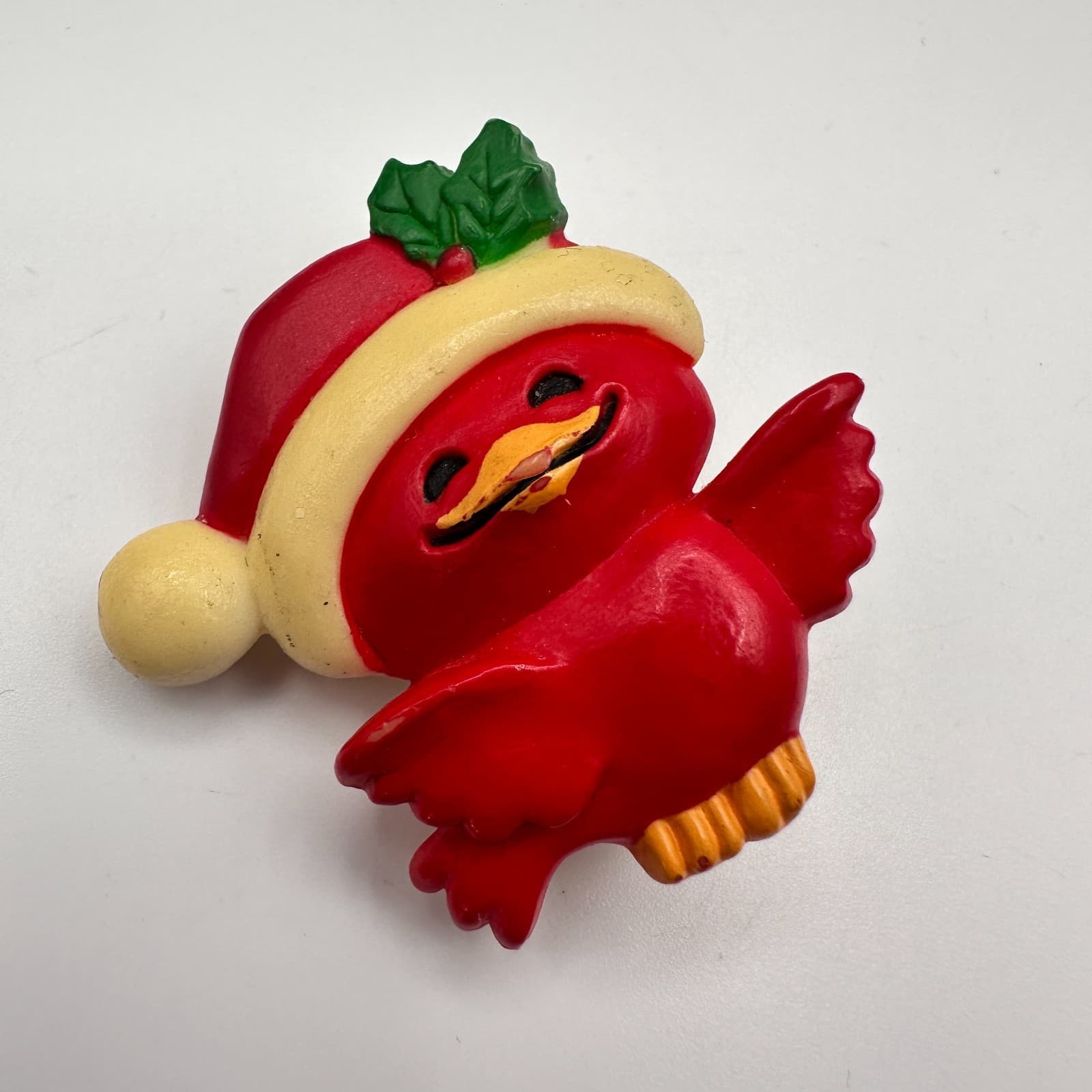 Vintage 80s Christmas Red Bird Brooch Pin Santa Hat Holiday Women' s Jewelry - Thumbnail 5