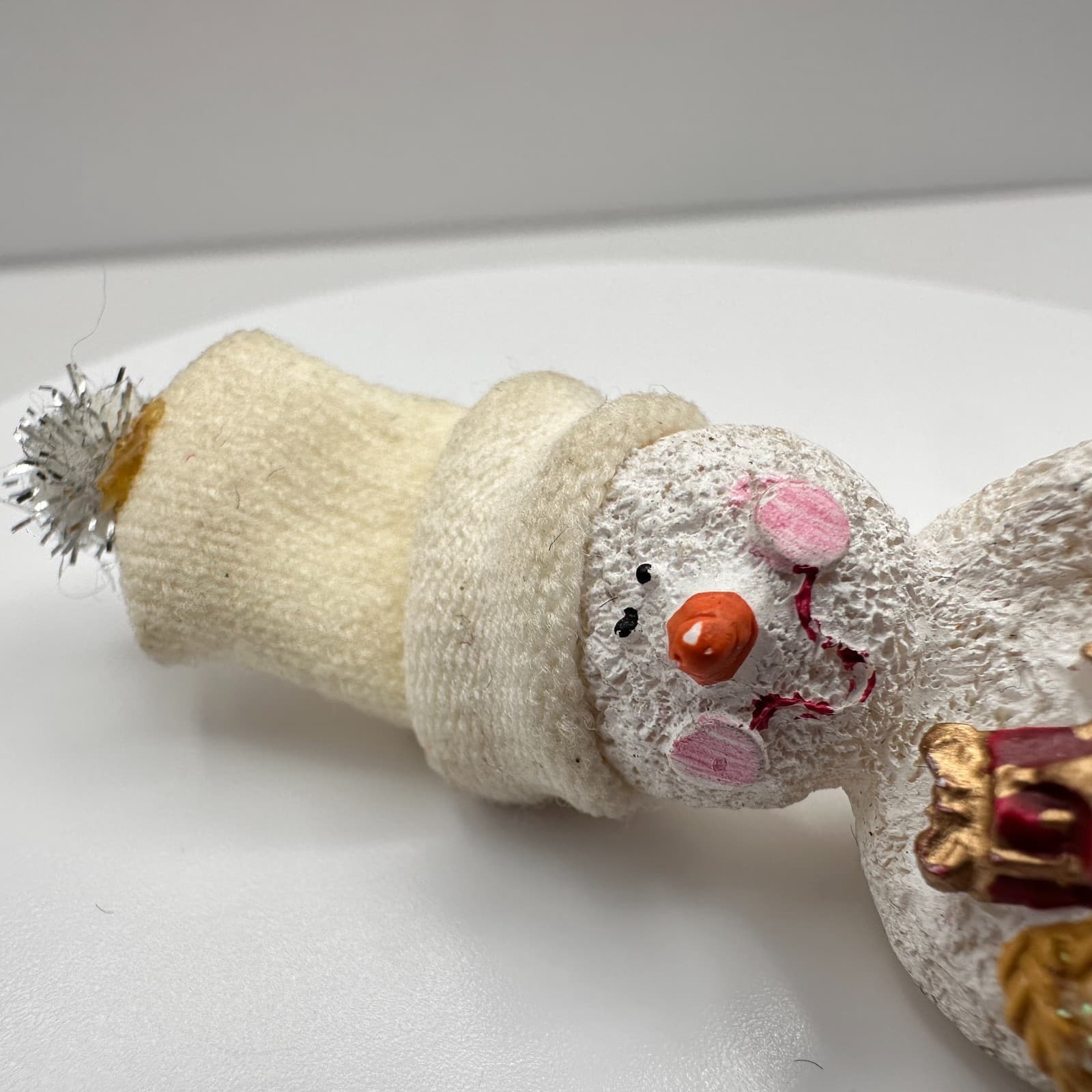 Vintage 90s Snowman Holiday Brooch Pin Glitter Resin Fabric Classic Jewelry - Thumbnail 5