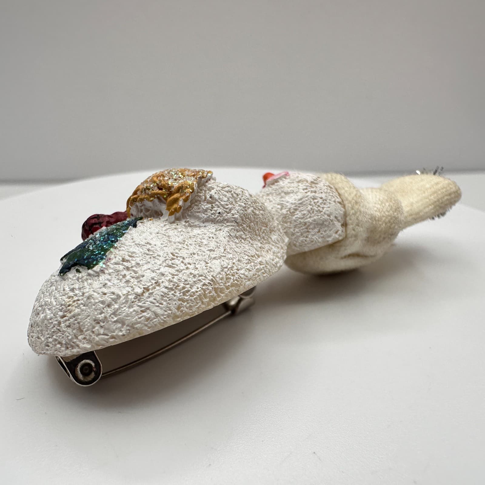 Vintage 90s Snowman Holiday Brooch Pin Glitter Resin Fabric Classic Jewelry - Thumbnail 6