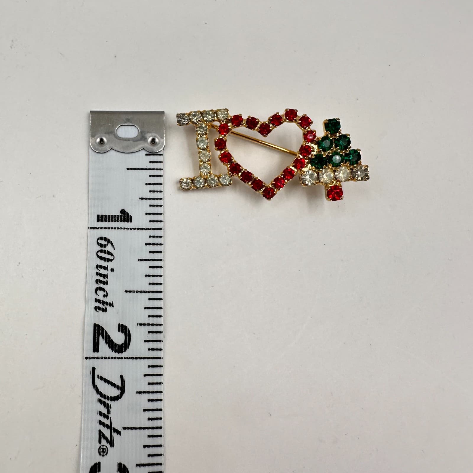 Vintage 90s I Love Christmas Tree Brooch Pin Gold Tone Classic Fashion Jewelry - Thumbnail 9