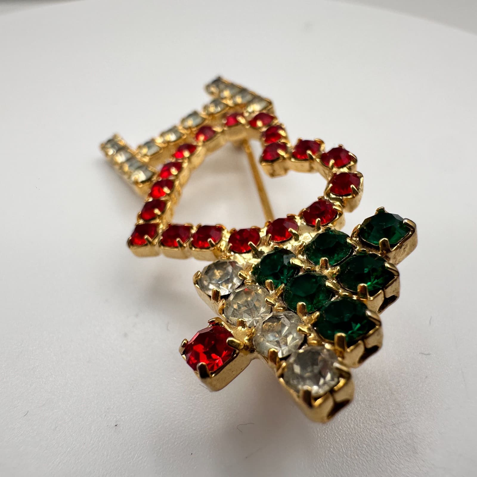 Vintage 90s I Love Christmas Tree Brooch Pin Gold Tone Classic Fashion Jewelry - Thumbnail 4