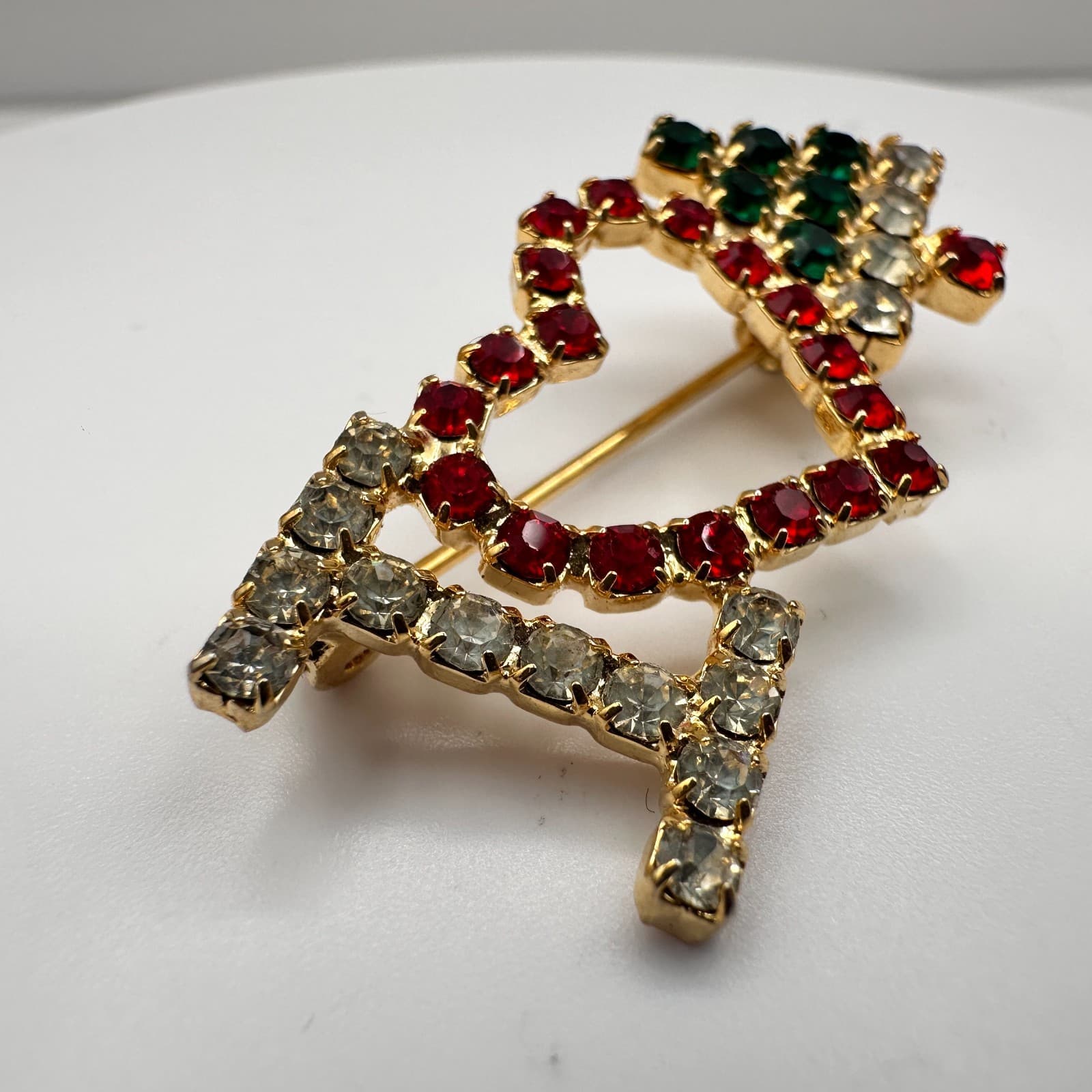 Vintage 90s I Love Christmas Tree Brooch Pin Gold Tone Classic Fashion Jewelry - Thumbnail 5