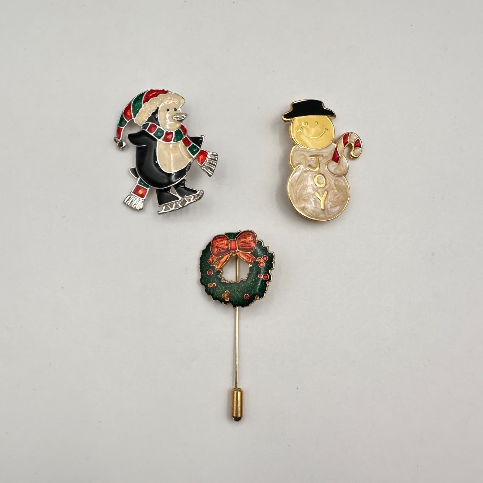 Vintage 90s Christmas Brooch Set Of 3 Pin Lot Women's Classic Fashion Jewelry - Thumbnail 2