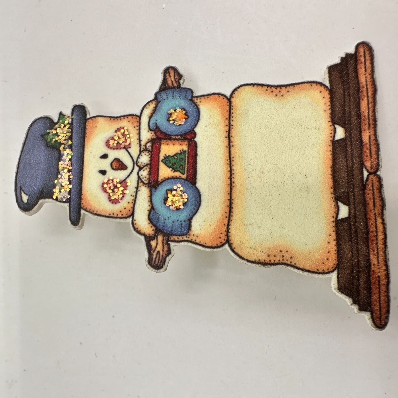 Vintage 90s Krazy Sues Kreations Snowman Gingerbread Pin Brooch Set Glitter Art - Thumbnail 9