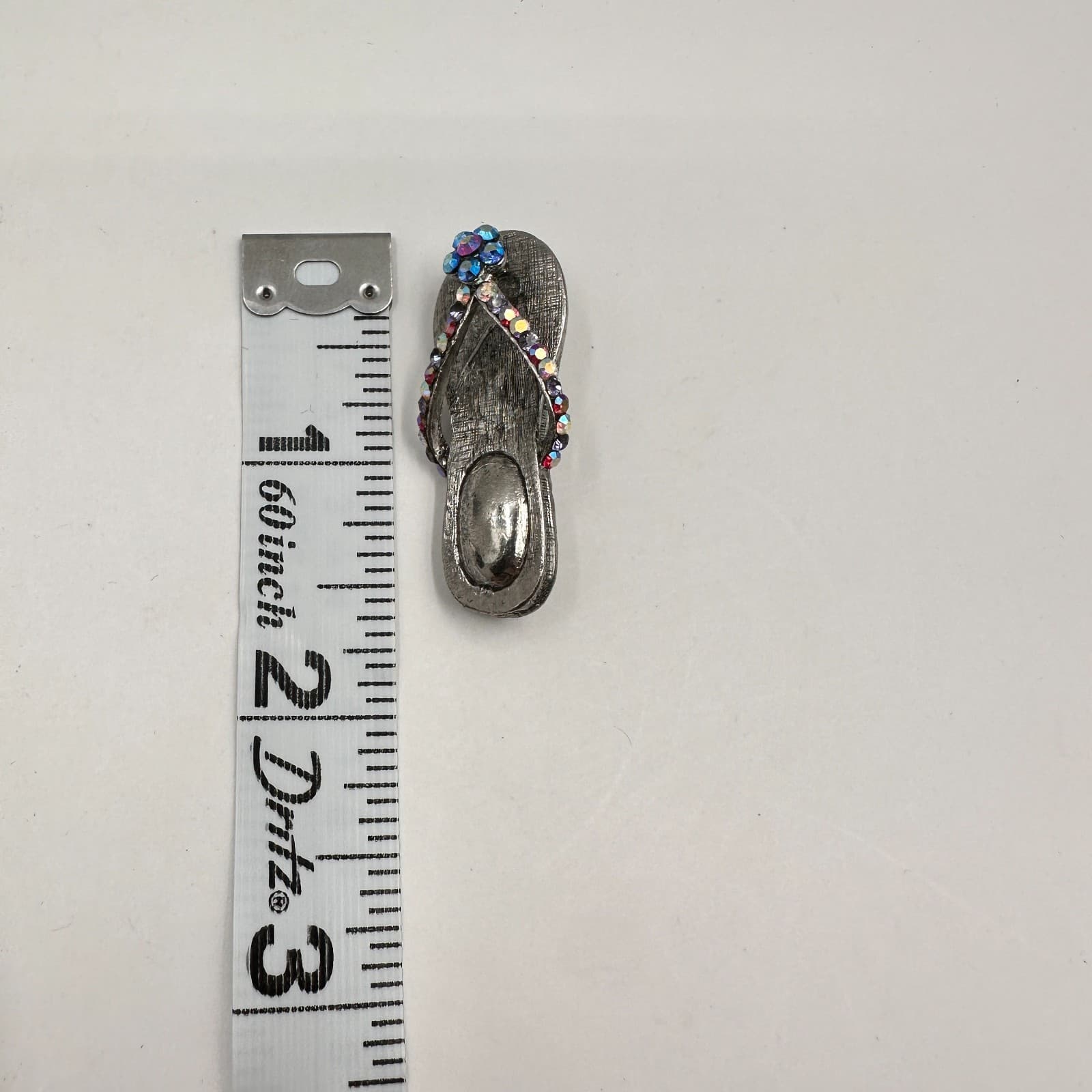Vintage 90s Flip Flop Brooch Silver Tone Aurora Borealis Glass Sandal Pin - Thumbnail 6