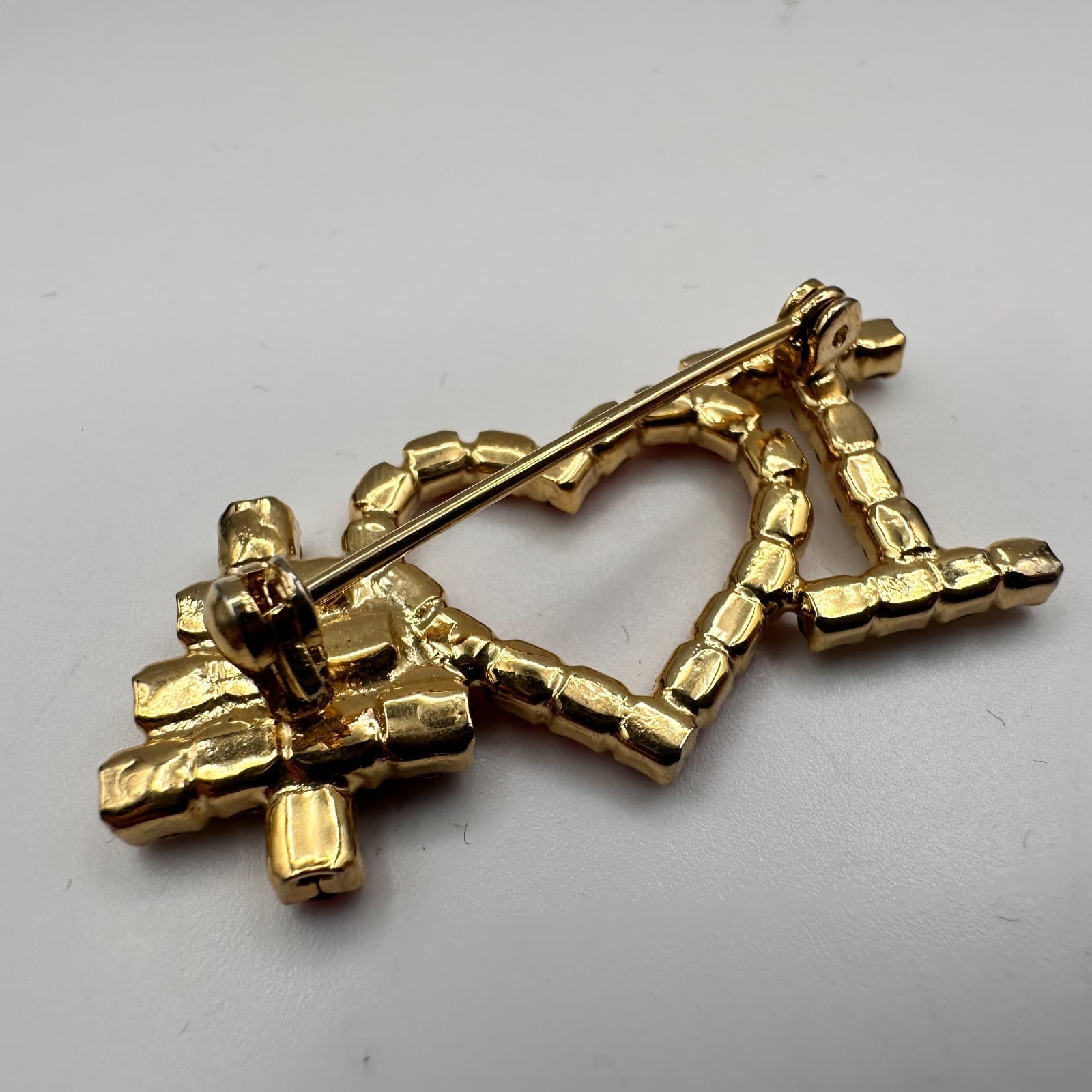 Vintage 90s I Love Christmas Tree Brooch Pin Gold Tone Classic Fashion Jewelry - Thumbnail 8