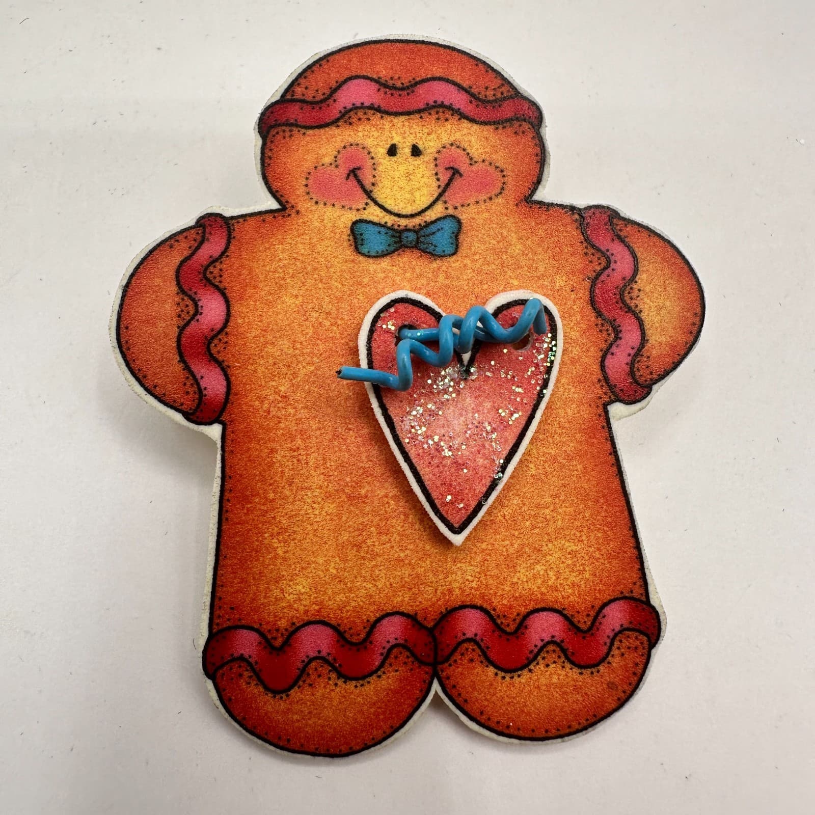 Vintage 90s Krazy Sues Kreations Snowman Gingerbread Pin Brooch Set Glitter Art - Thumbnail 3