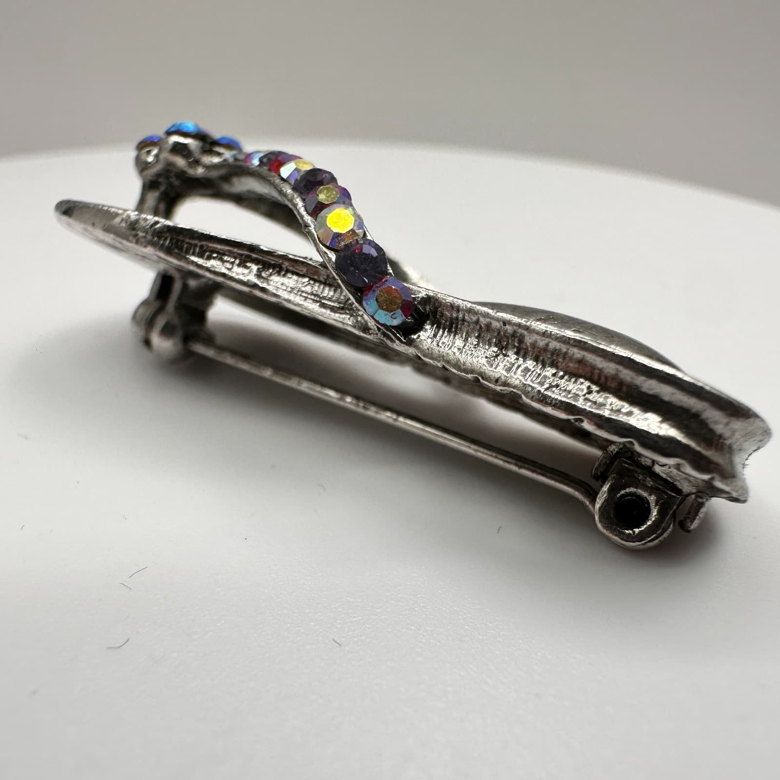 Vintage 90s Flip Flop Brooch Silver Tone Aurora Borealis Glass Sandal Pin - Thumbnail 4