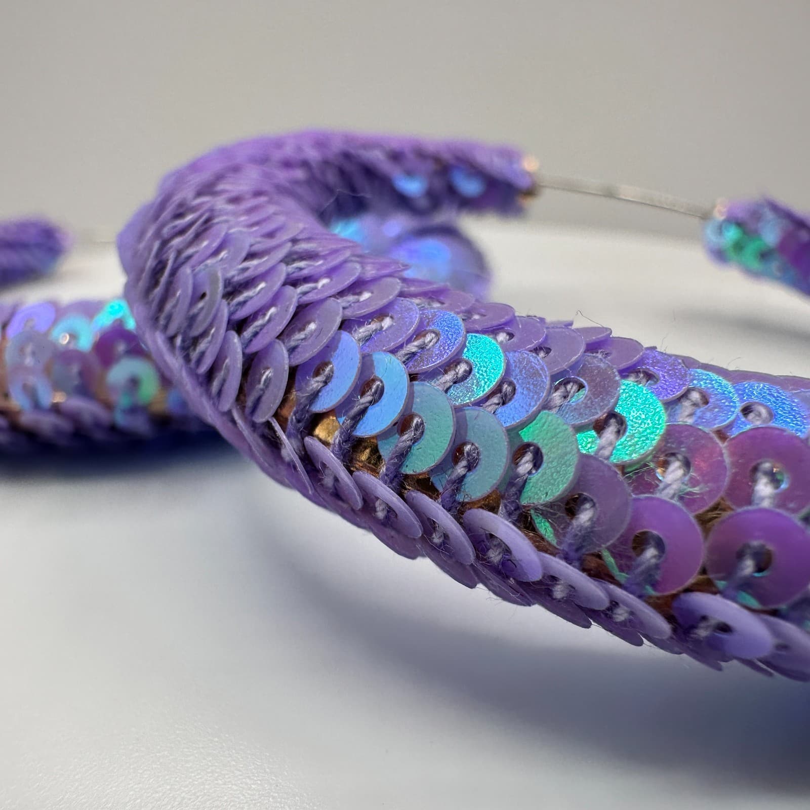 Vintage 90s Purple Iridescent Sequin Hoop Earrings Large Fashion Boho Statement - Thumbnail 2