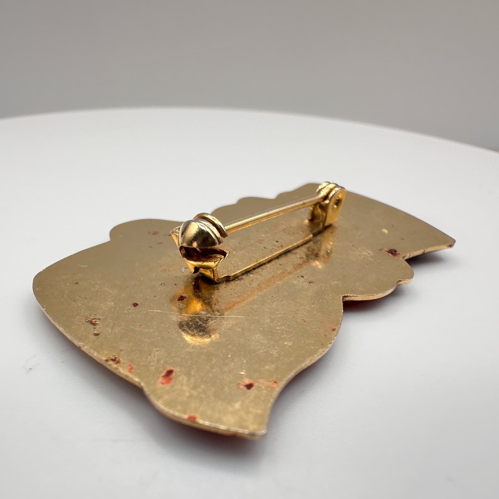 Vintage 80s Christmas Snowman Brooch Pin Gold Tone Enamel Holiday Jewelry - Thumbnail 5