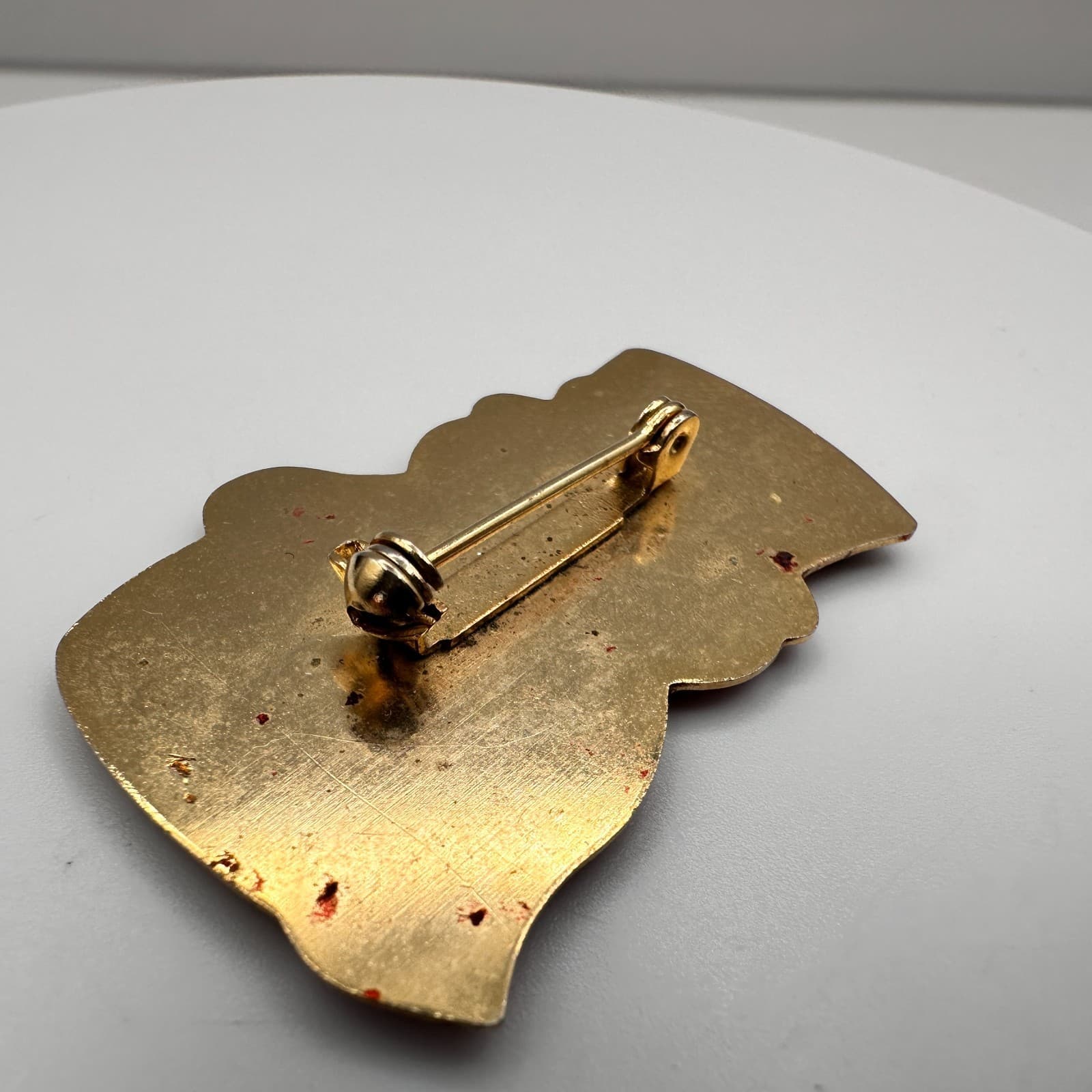 Vintage 80s Christmas Snowman Brooch Pin Gold Tone Enamel Holiday Jewelry - Thumbnail 6