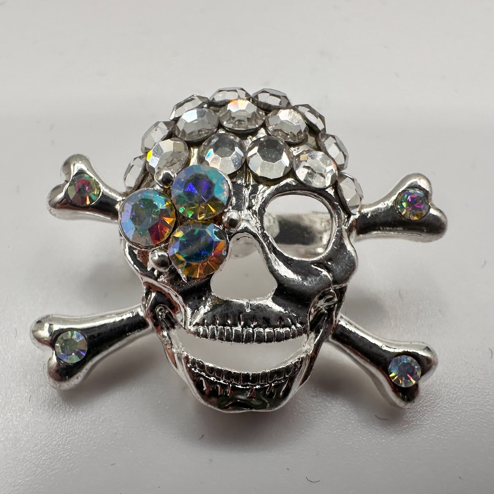 Vintage 90s Skull & Crossbones Brooch Set Gold & Silver Tone Glass Rhinestone - Thumbnail 8
