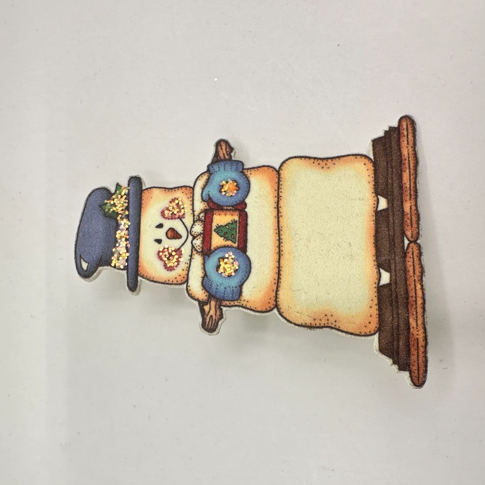 Vintage 90s Krazy Sues Kreations Snowman Gingerbread Pin Brooch Set Glitter Art - Thumbnail 8