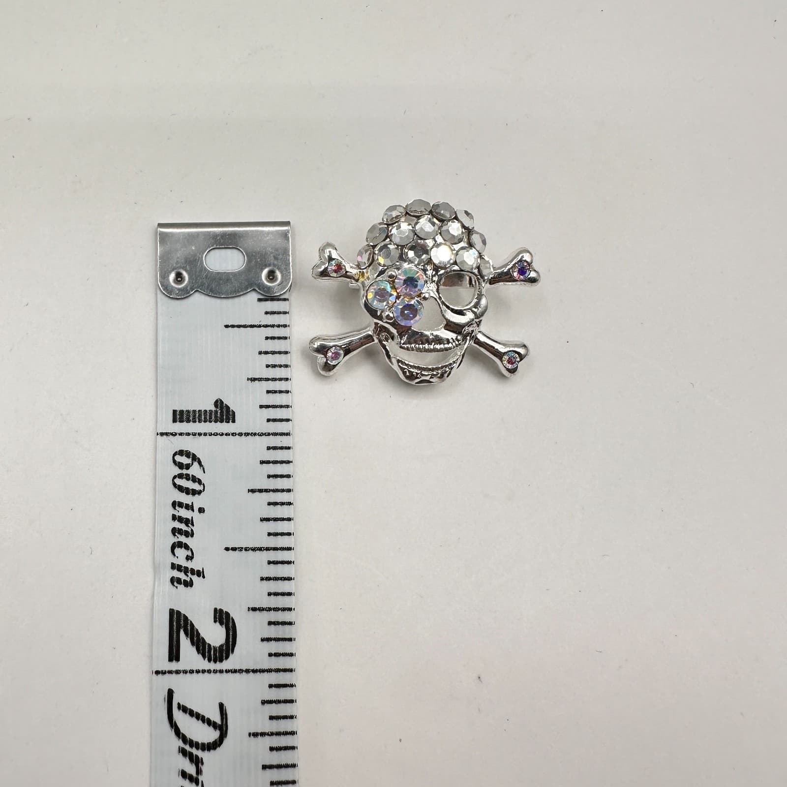 Vintage 90s Skull & Crossbones Brooch Set Gold & Silver Tone Glass Rhinestone - Thumbnail 12