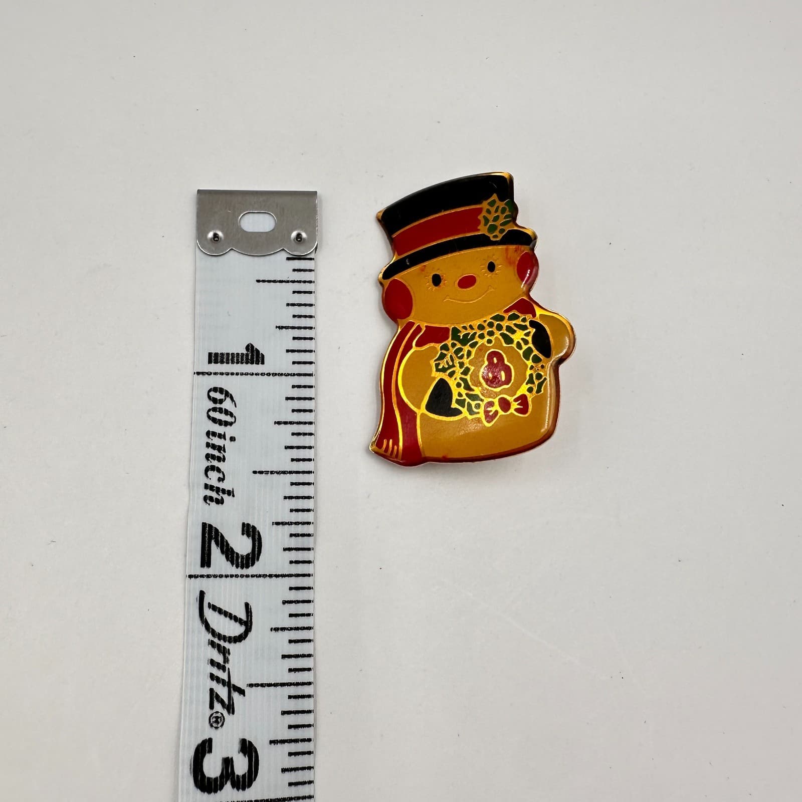 Vintage 80s Christmas Snowman Brooch Pin Gold Tone Enamel Holiday Jewelry - Thumbnail 8